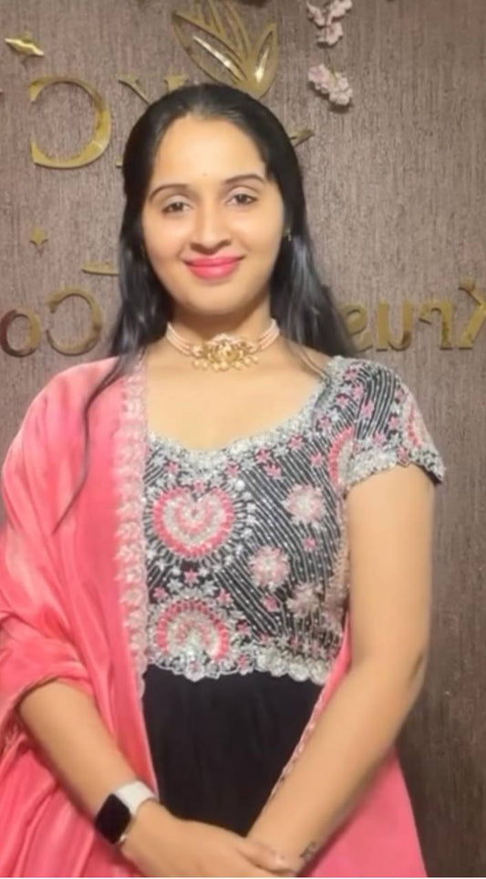 Embroidered Gown With Dupatta By WTW