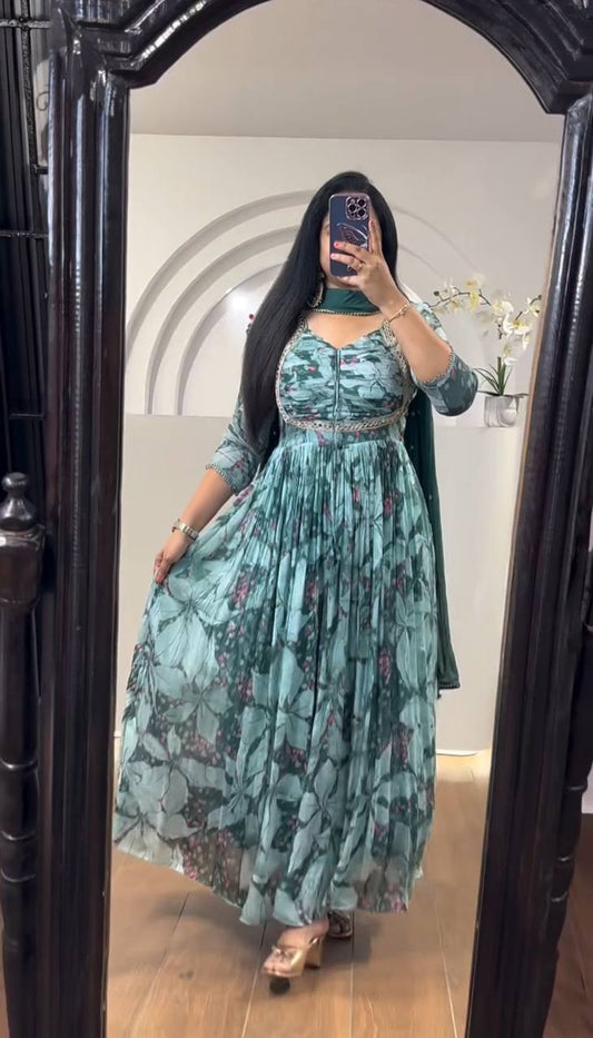 Fox Georgette Launching Floral Print Gown By WTW