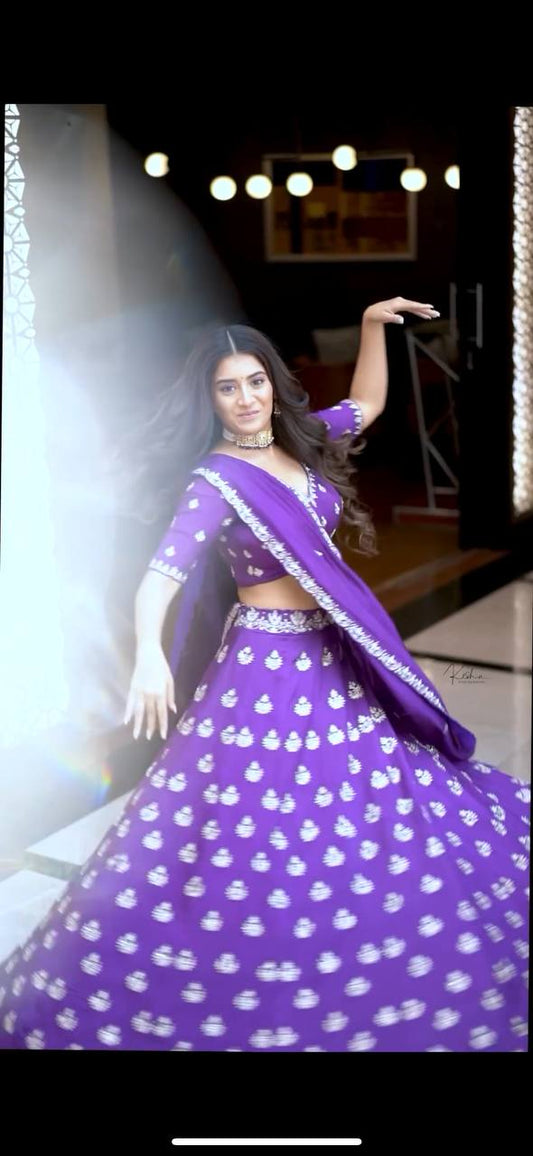 Purple Ready To Wear Bridal Lehenga Choli In Chinon With Thread Embroidery By WTW