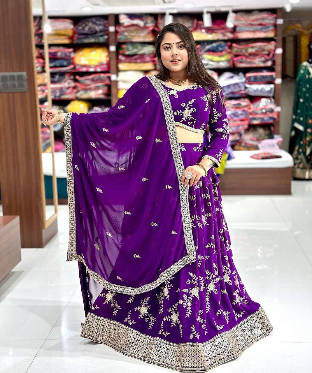 Purple Lehenga Choli With Readymade Blouse In Georgette Indian Wedding Lehenga By WTW