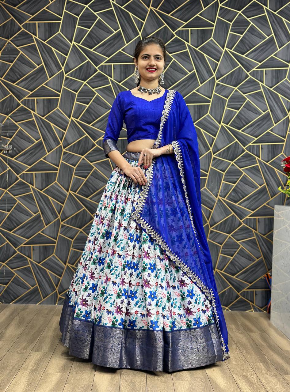 Wedding Wear Blue Colour Lehenga Choli In Digital Printed By WTW