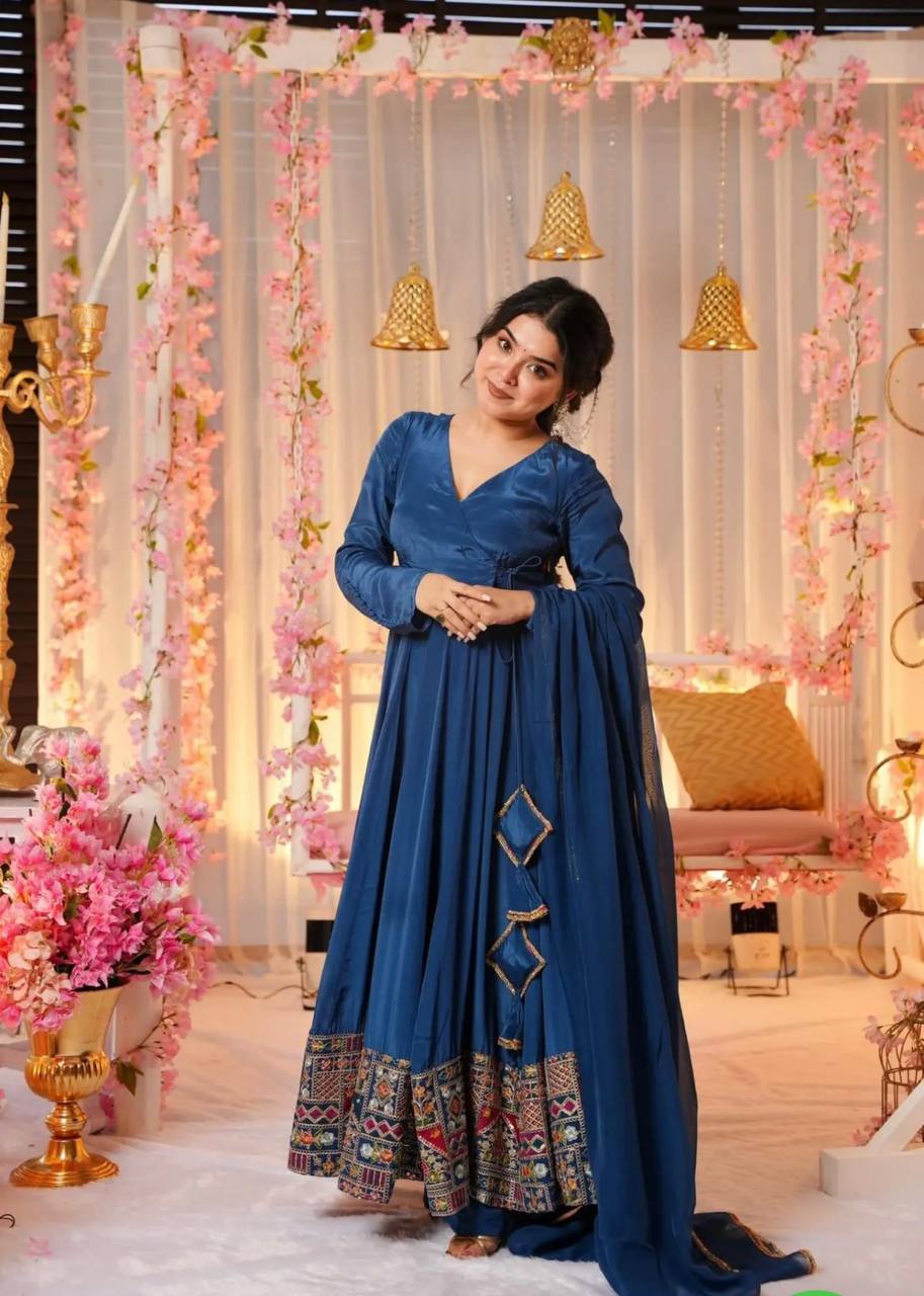 Blue Colour Full Sleeve Gown For Diwali By WTW