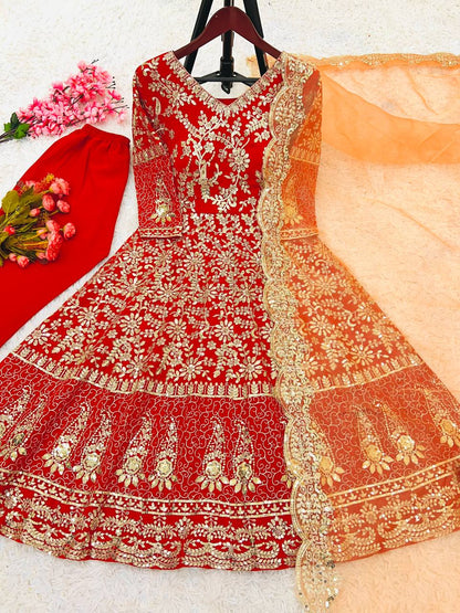 Aglow Orange Color Georgette Embroidery Sequence Gown By WTW