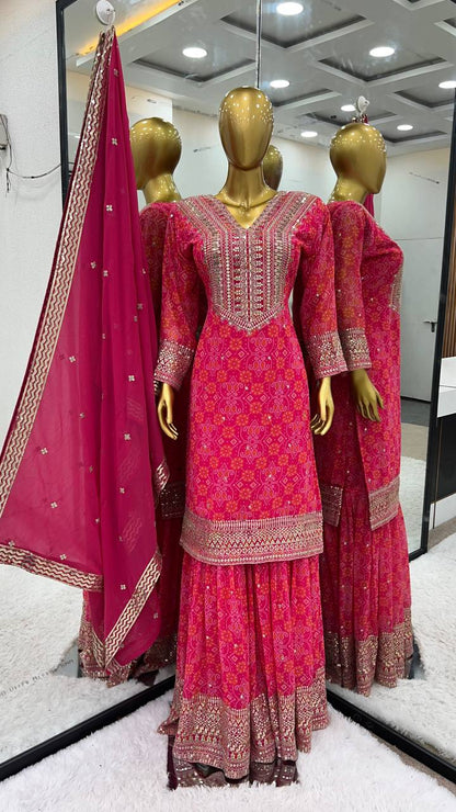 Aglow Pink Color Georgette Digital Printed Embroidery Salwar Suit By WTW