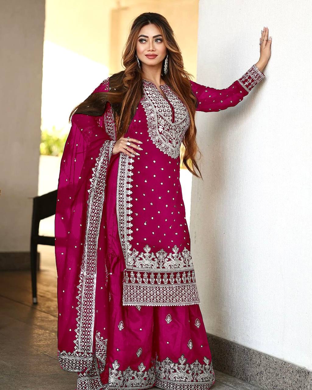 Pretty Pink Color Georgette Embroidery Sequence Salwar Suit By WTW