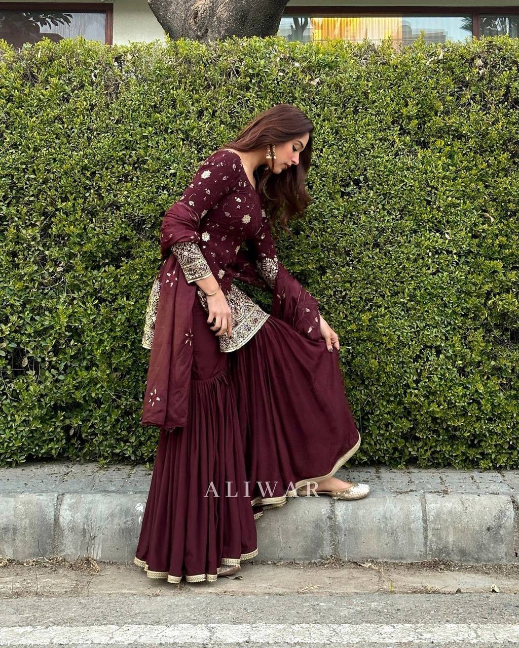 Stylish Maroon Georgette Embroidery Sequence Salwar Suit By WTW