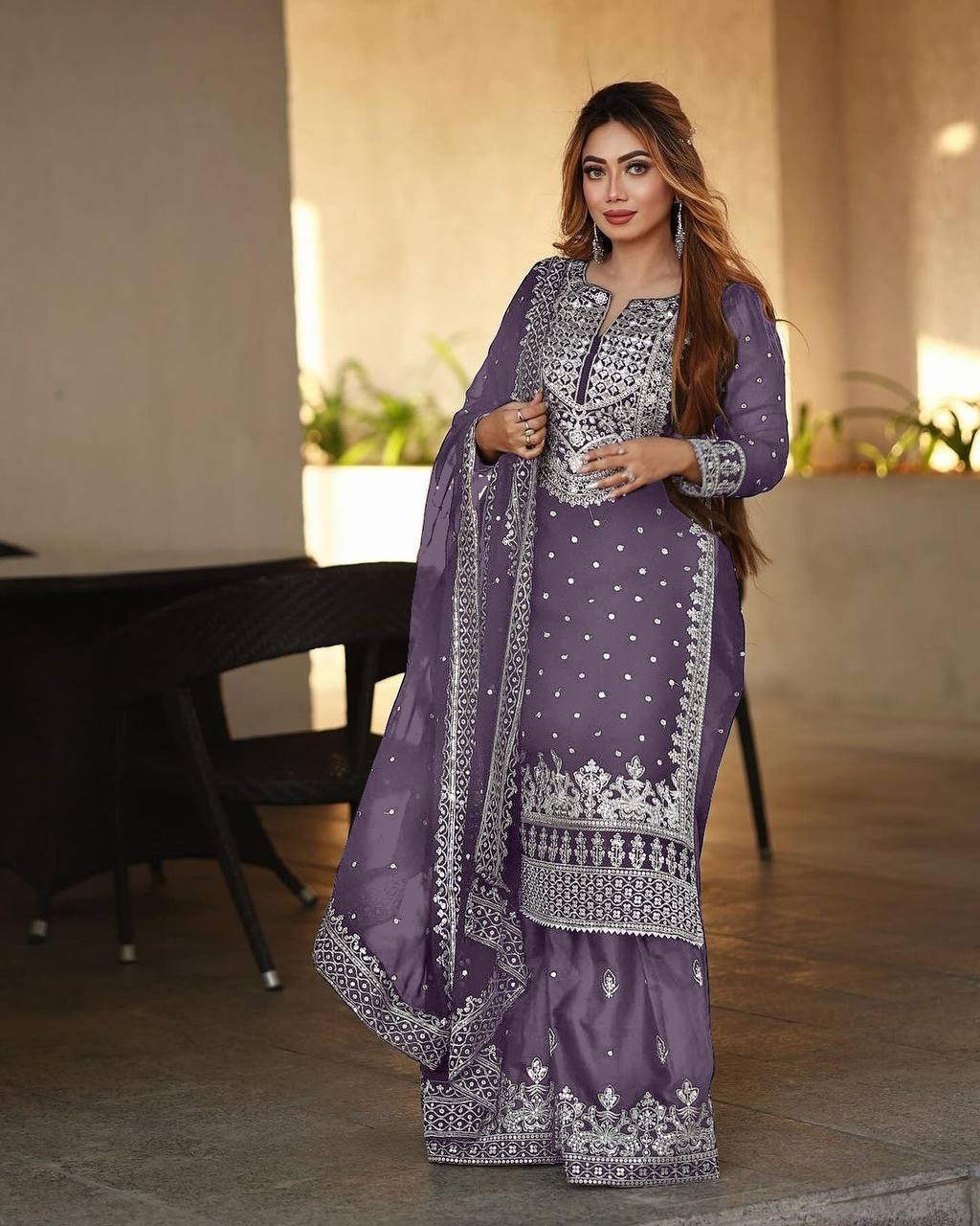 Pretty Light Purple Georgette Embroidery Sequence Salwar Suit By WTW