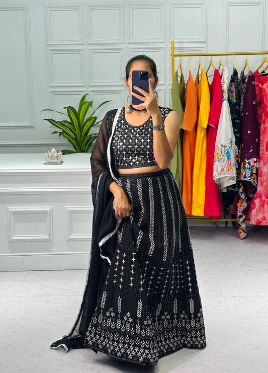 Admiring Black Color Sequence Thread Work Lehenga Choli By WTW