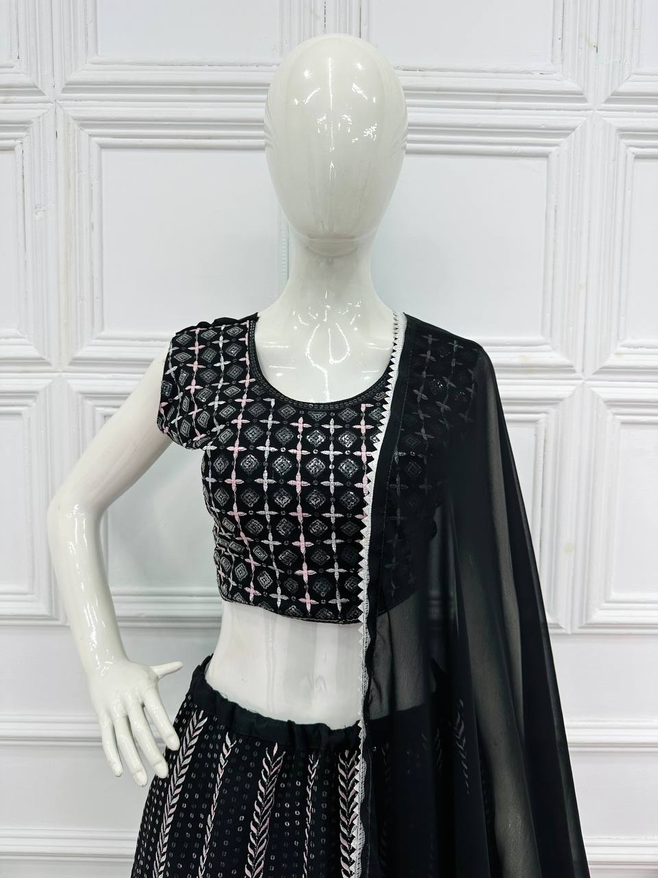 Admiring Black Color Sequence Thread Work Lehenga Choli By WTW