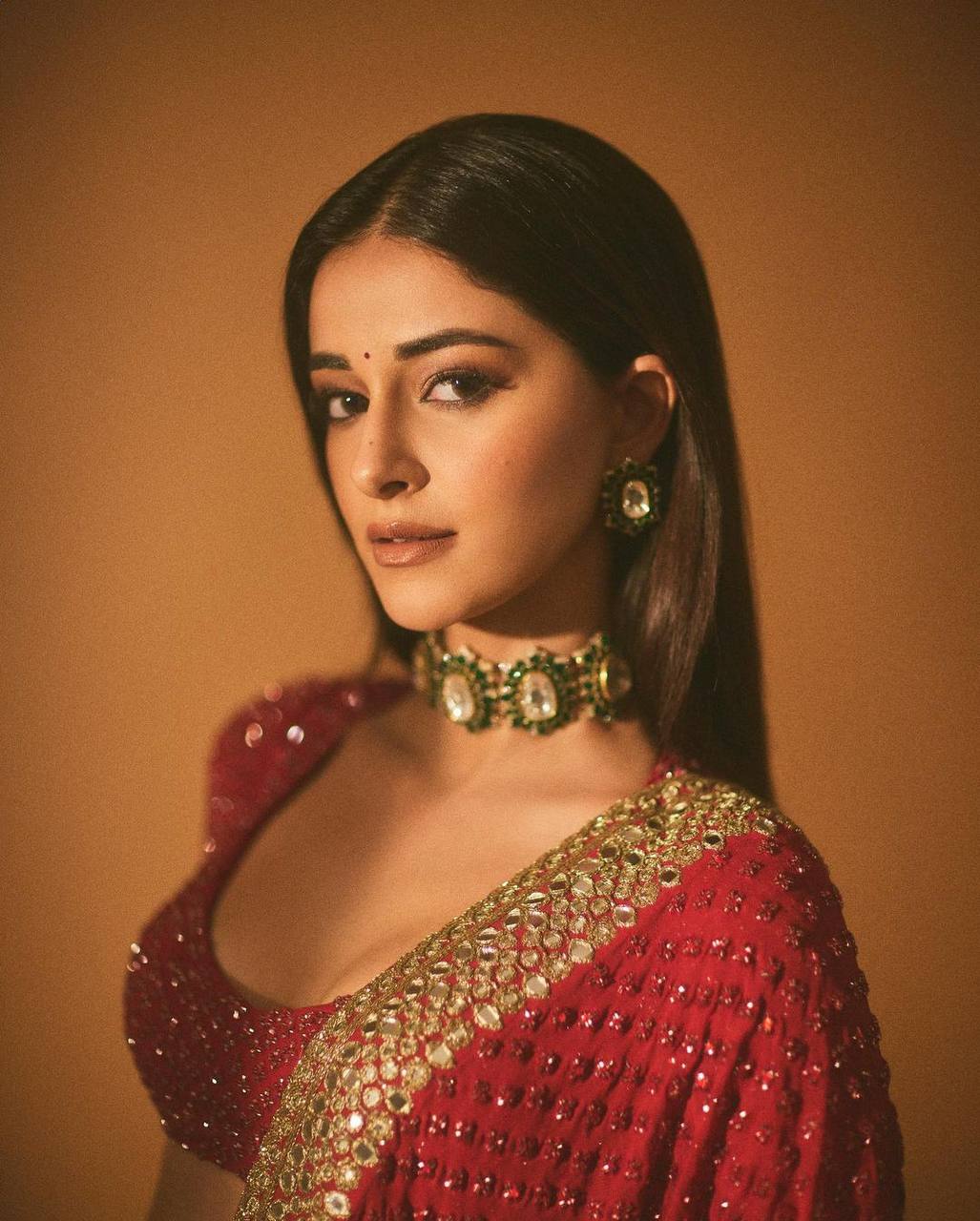 Ananya Pandey In Red Sequenced Indian Designer Saree For Wedding By WTW