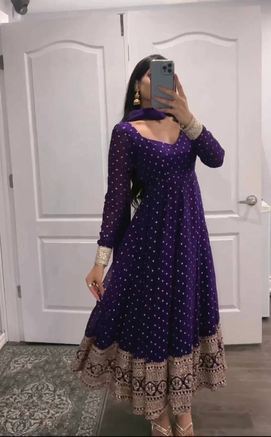 Sublime Violet Color Georgette Embroidery Sequence Gown By WTW