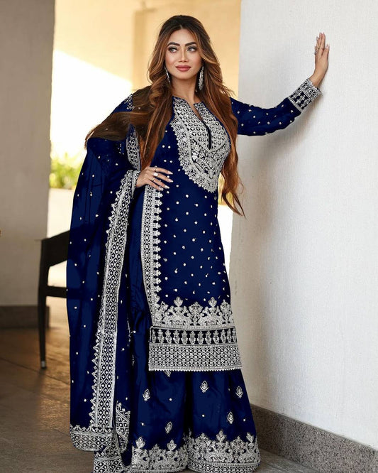 Pretty Royal Blue Georgette Embroidery Sequence Salwar Suit By WTW