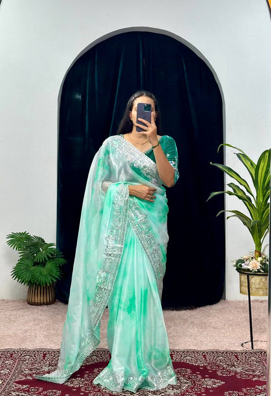 Fancy Pink Color Burberry Blooming Zari Embroidery Saree By WTW