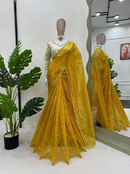 Embroidered, Self Design Daily Wear Organza, Net Saree By WTW