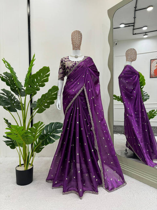 Purple Shimmery Organza Designer Saree By WTW