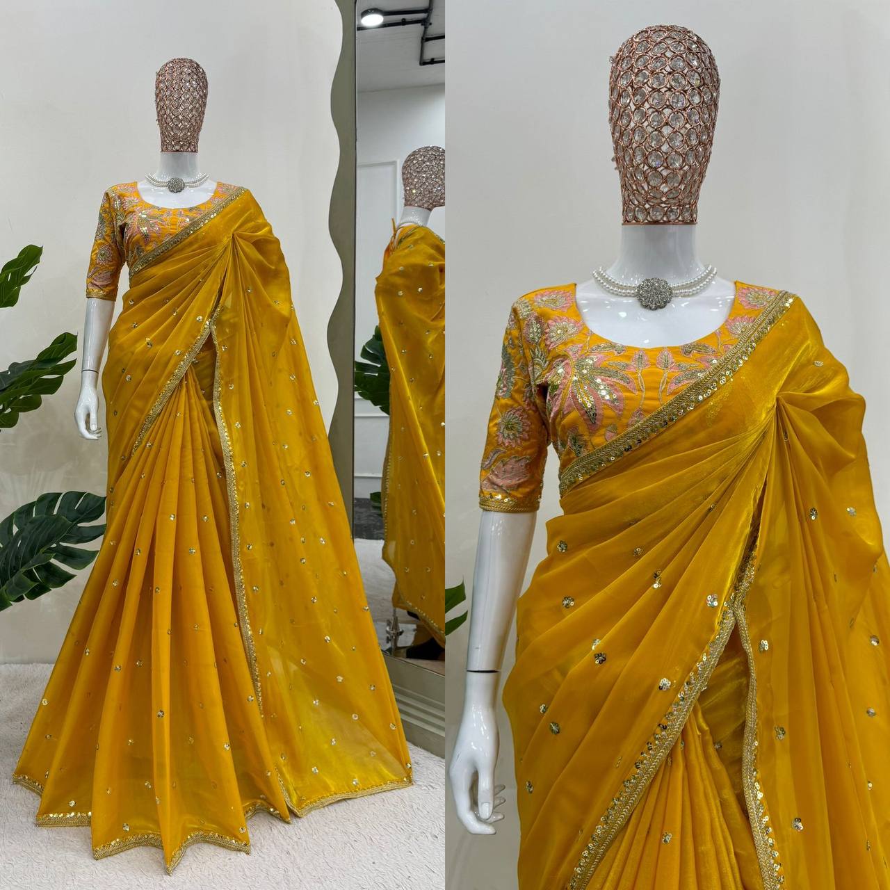 Bridal Yellow Colour Shimmery Tissue Designer Saree By WTW