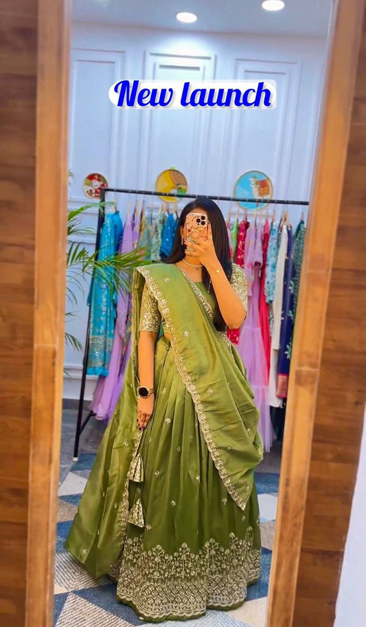 Designer Fancy Chinon Thread Work Lehengas By WTW