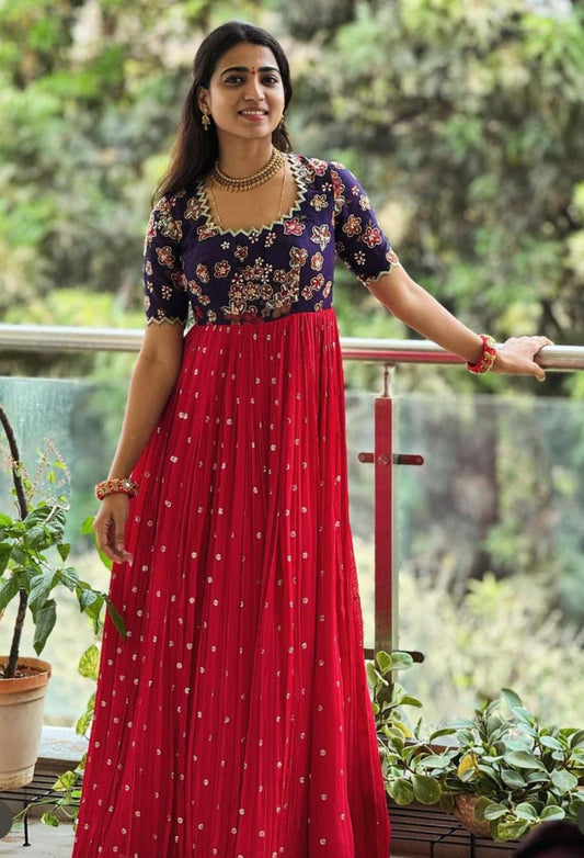 Two Shade Anarkali Gown With Dupatta By WTW