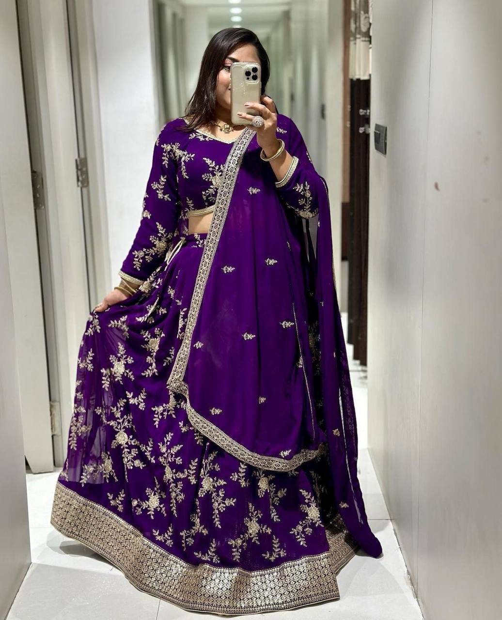 Purple Lehenga Choli With Readymade Blouse In Georgette Indian Wedding Lehenga By WTW