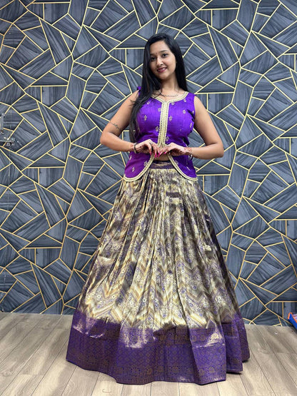 Purple Crop Top Lehenga With Jacquard Weaving Work Ready To Wear By WTW