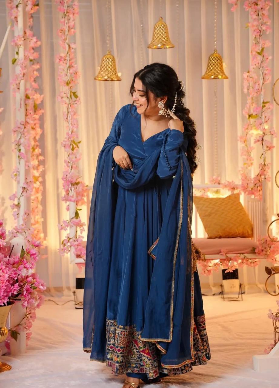 Blue Colour Full Sleeve Gown For Diwali By WTW