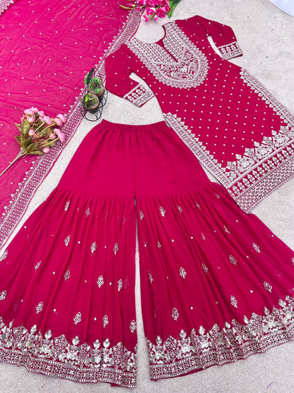 Pretty Pink Color Georgette Embroidery Sequence Salwar Suit By WTW