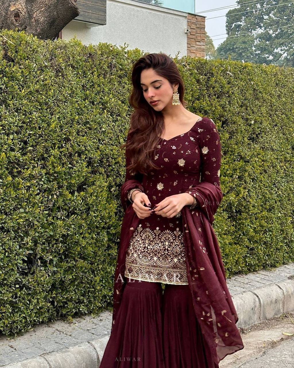 Stylish Maroon Georgette Embroidery Sequence Salwar Suit By WTW