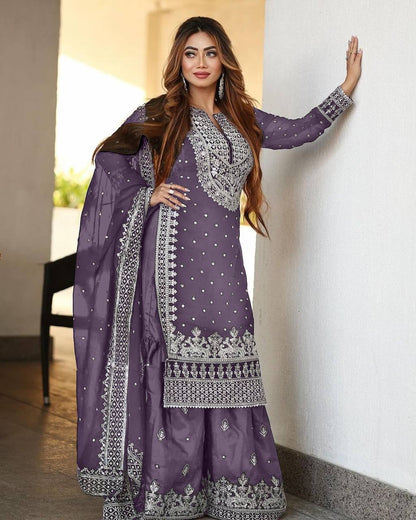 Pretty Light Purple Georgette Embroidery Sequence Salwar Suit By WTW