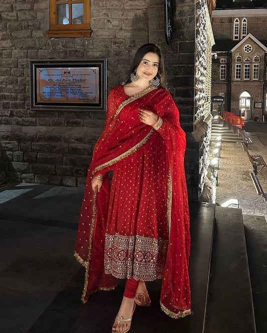 Sublime Red Color Georgette Embroidery Sequence Gown By WTW