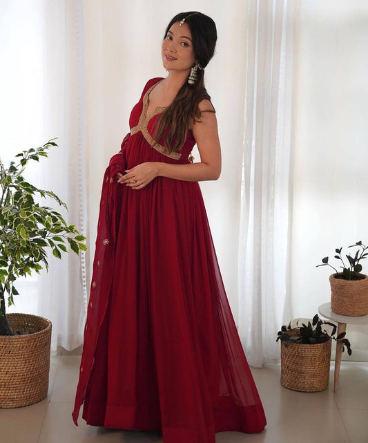 Elegant Maroon Color Georgette Embroidery Sequence Gown By WTW