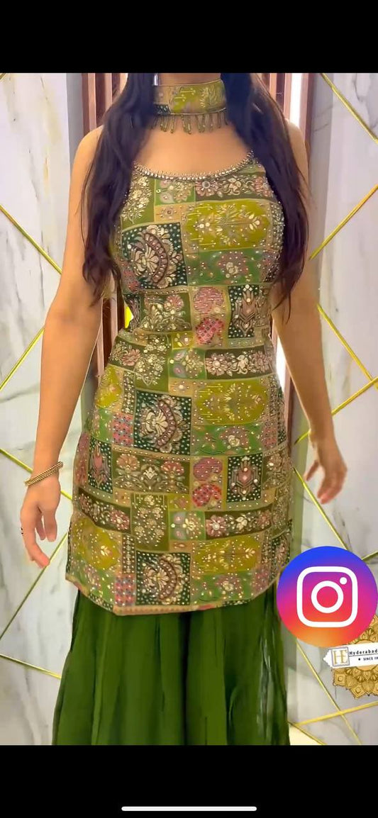 New Designer Fully Stitched Green Fancy Sharara Suit  By WTW