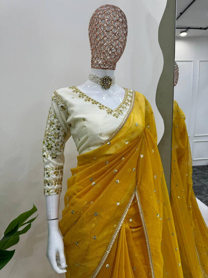 Embroidered, Self Design Daily Wear Organza, Net Saree By WTW