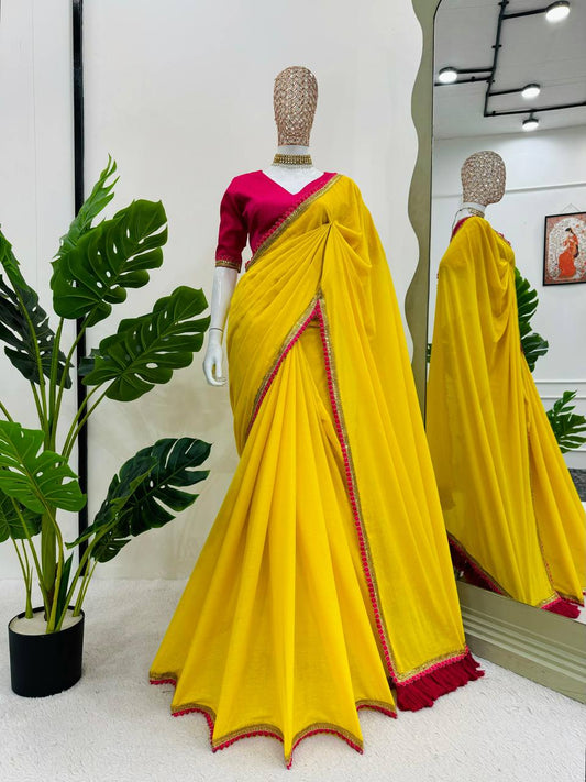 New Beautiful Sobhagya Vati Saree Yellow By WTW