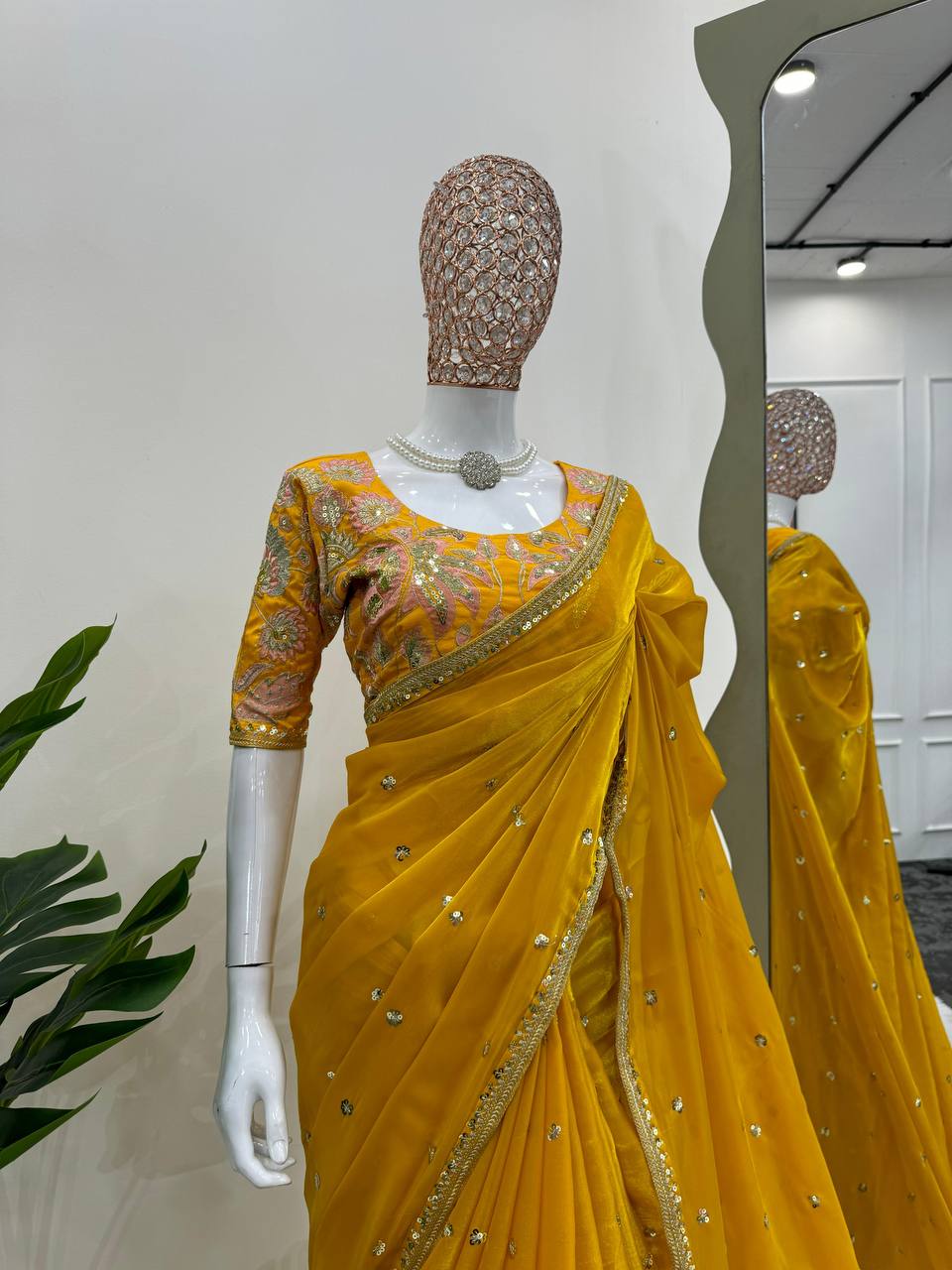 Bridal Yellow Colour Shimmery Tissue Designer Saree By WTW