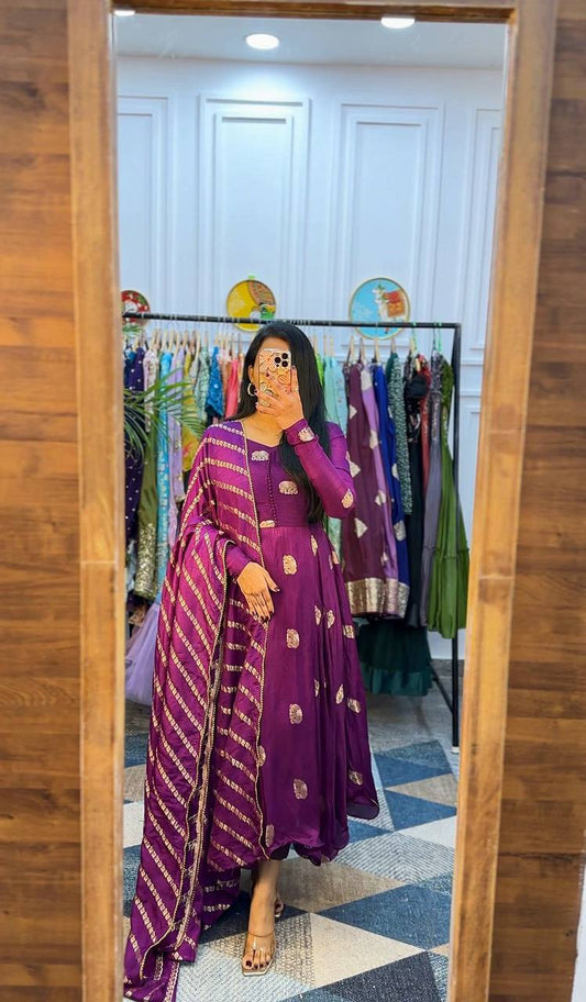 Trending Purple Gown & Duppata with Embroidered Fully Stitched By WTW