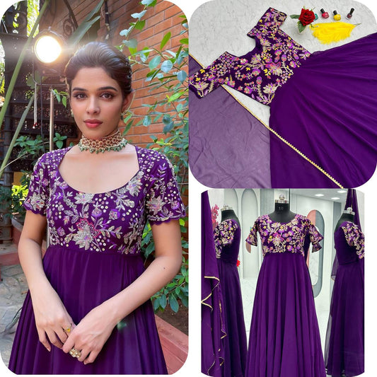 Fox Georgette Launching Embroidered Gown By WTW
