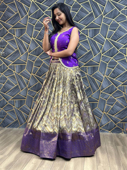 Purple Crop Top Lehenga With Jacquard Weaving Work Ready To Wear By WTW