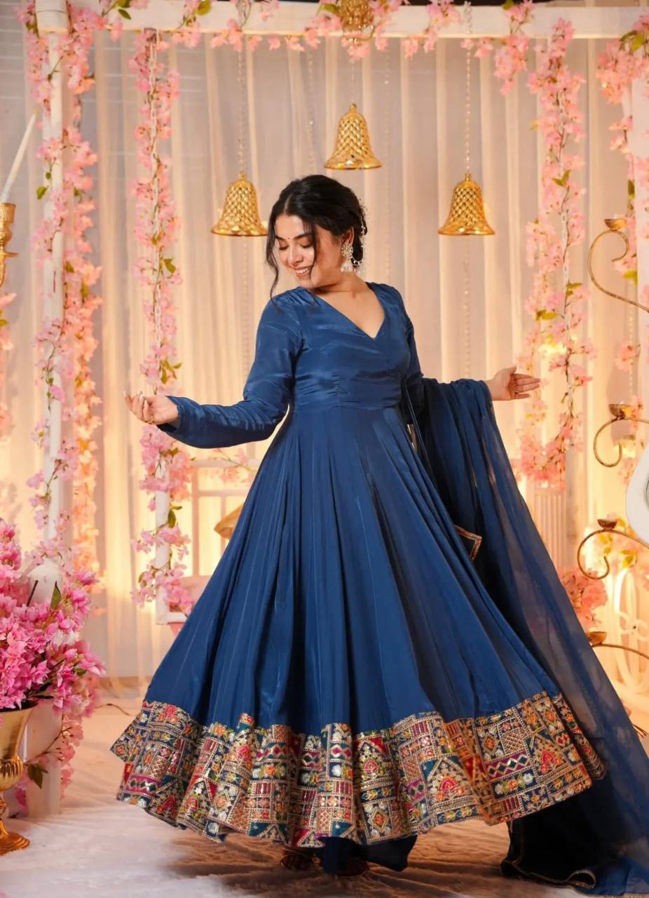 Blue Colour Full Sleeve Gown For Diwali By WTW