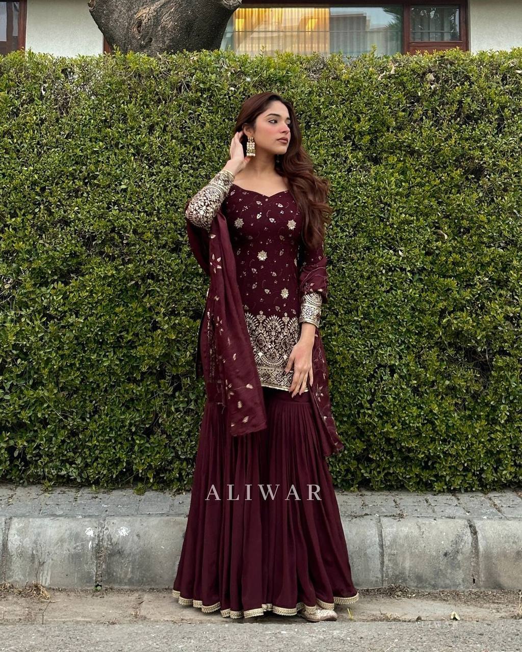 Stylish Maroon Georgette Embroidery Sequence Salwar Suit By WTW