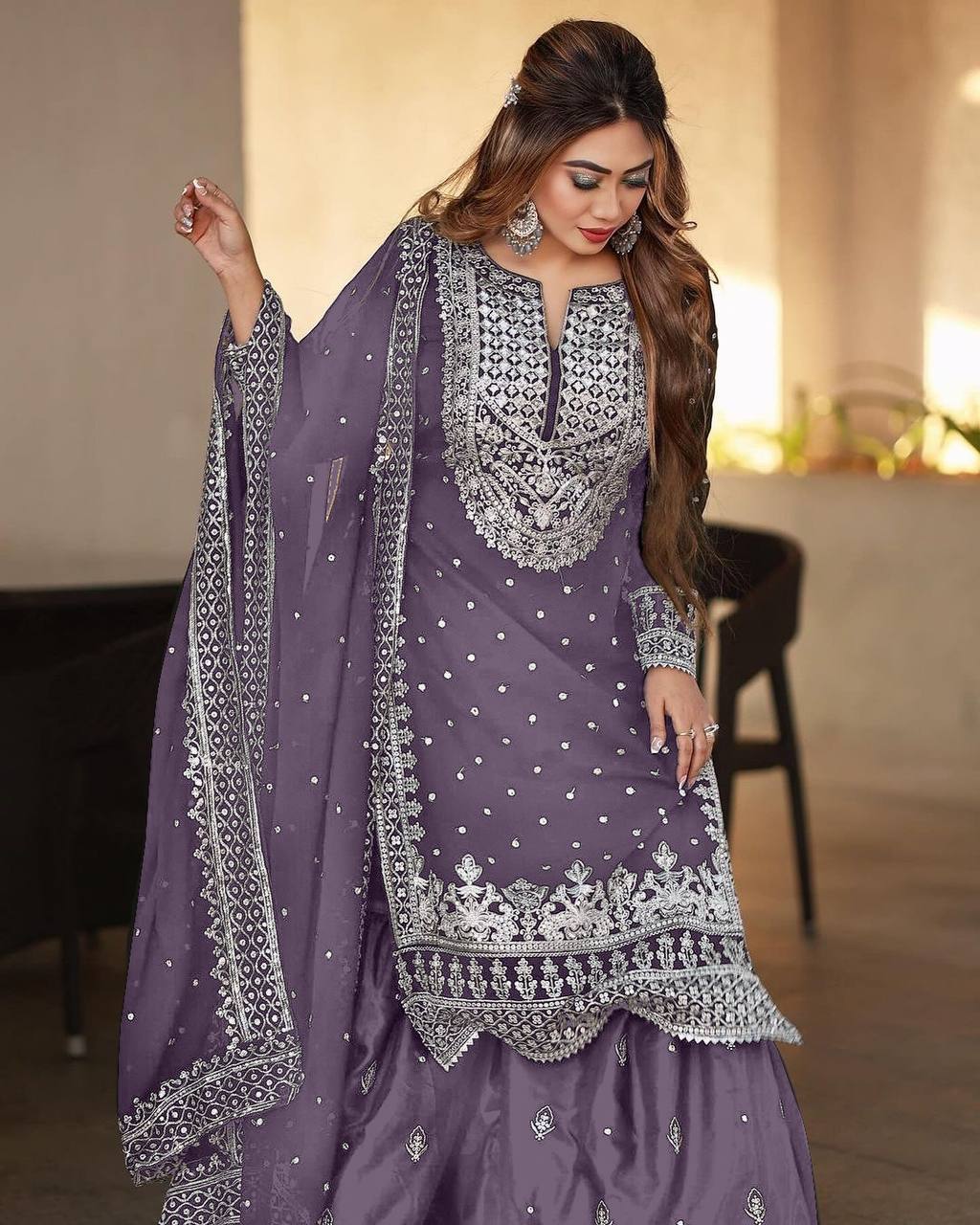 Pretty Light Purple Georgette Embroidery Sequence Salwar Suit By WTW