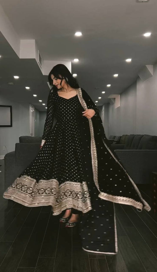 Sublime Black Color Georgette Embroidery Sequence Gown By WTW