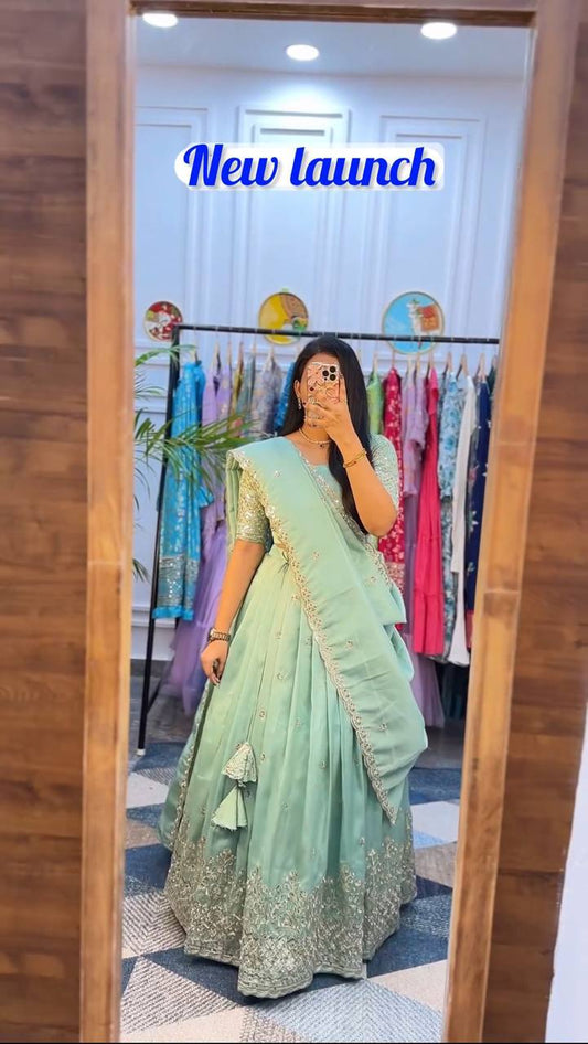 Wedding Wear Cotton Pista Lehenga Choli By WTW