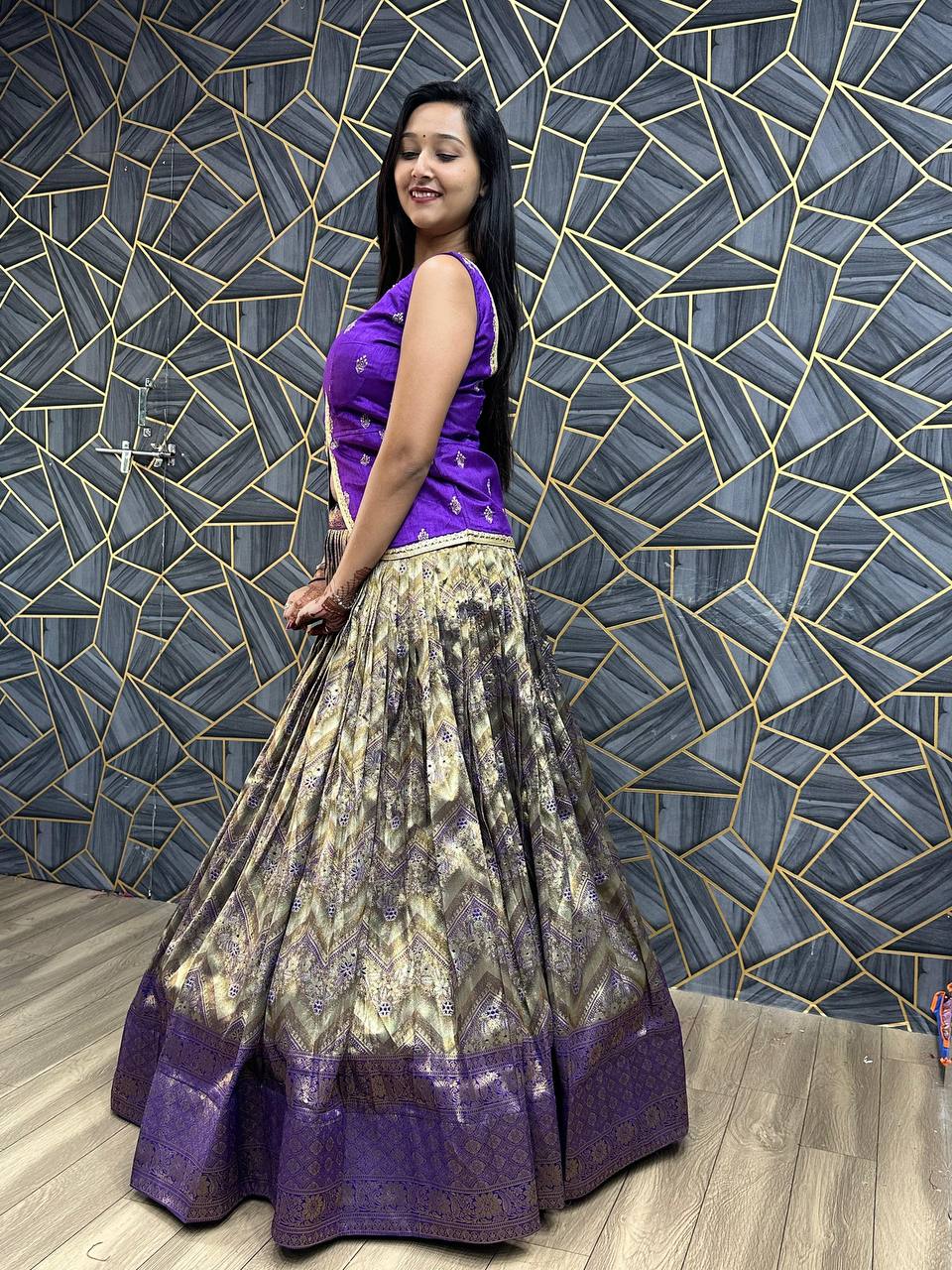 Purple Crop Top Lehenga With Jacquard Weaving Work Ready To Wear By WTW