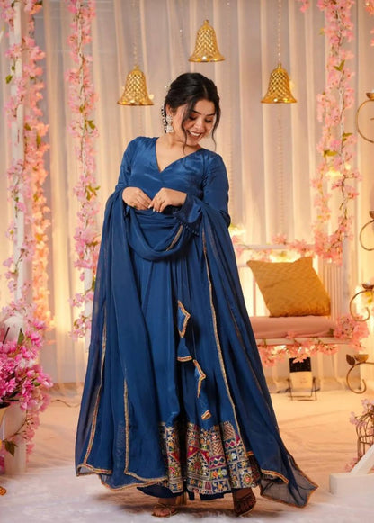 Blue Colour Full Sleeve Gown For Diwali By WTW