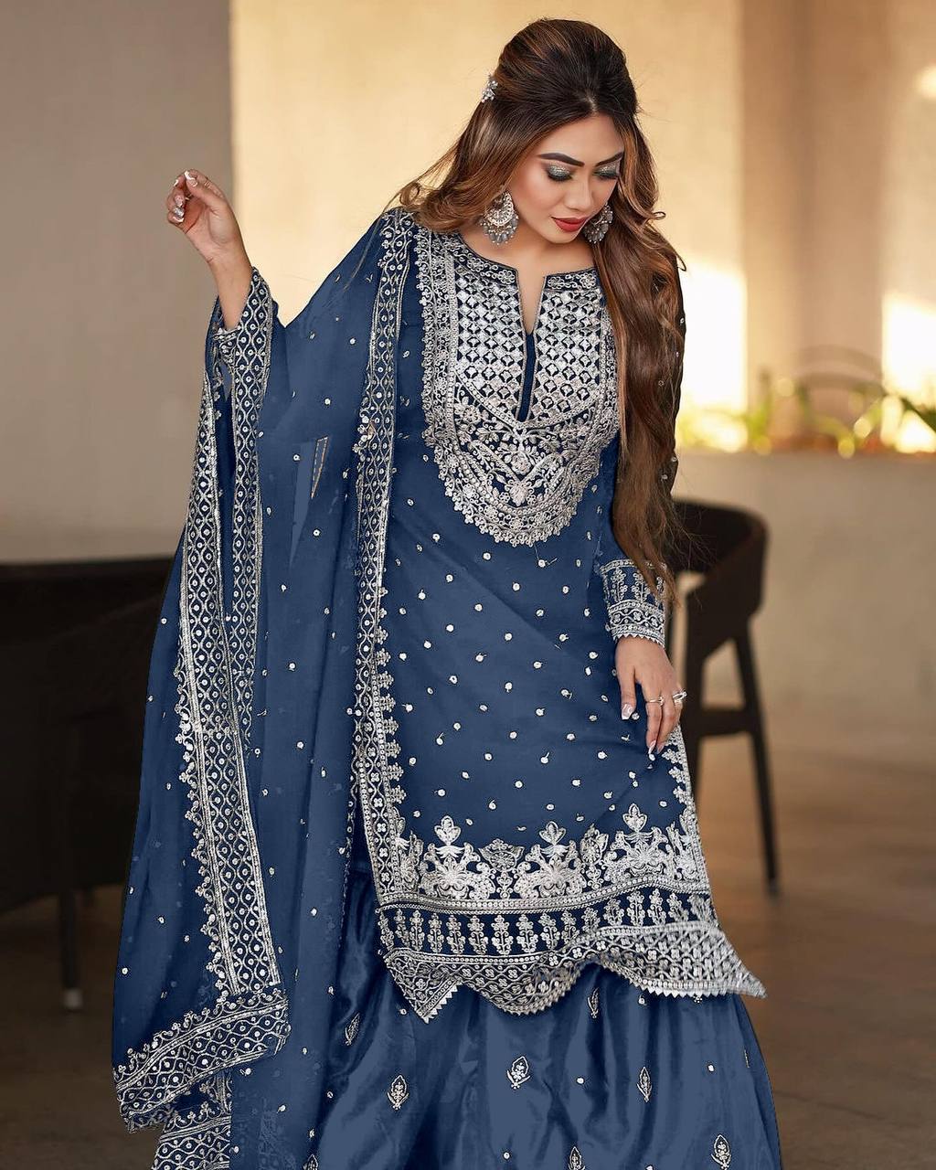 Pretty Blue Color Georgette Embroidery Sequence Salwar Suit By WTW