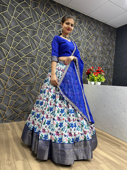 Wedding Wear Blue Colour Lehenga Choli In Digital Printed By WTW