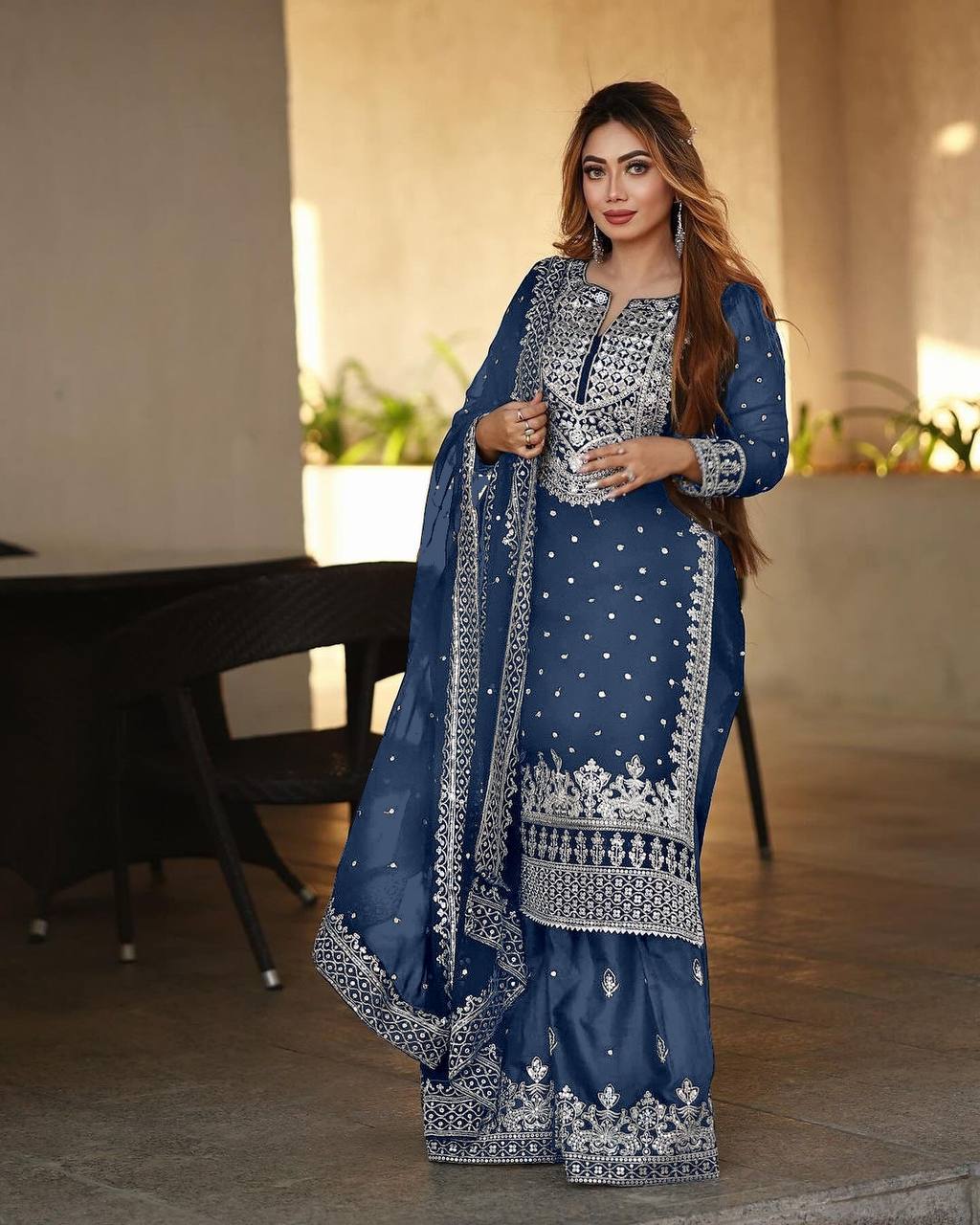 Pretty Blue Color Georgette Embroidery Sequence Salwar Suit By WTW