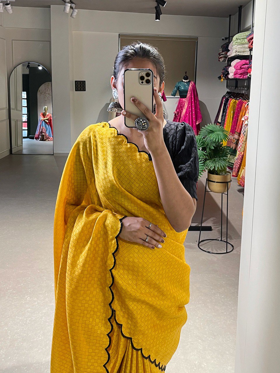 Incredible Yellow Arca Work Gadhawal Chex Traditional Saree By WTW