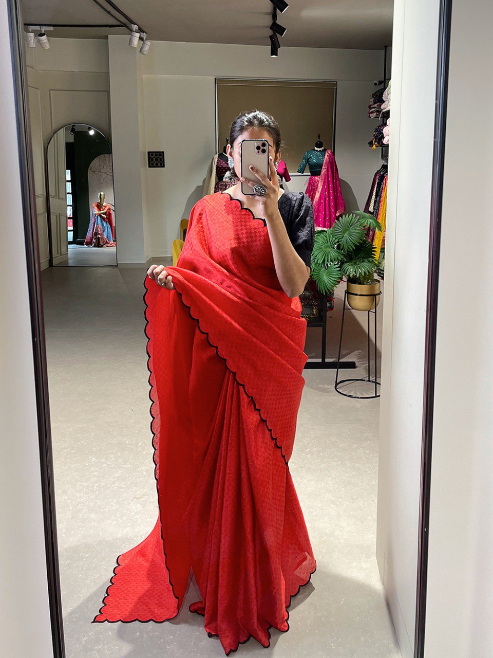 Red Gandhawal Saree with Lucknowi Blouse Material By WTW