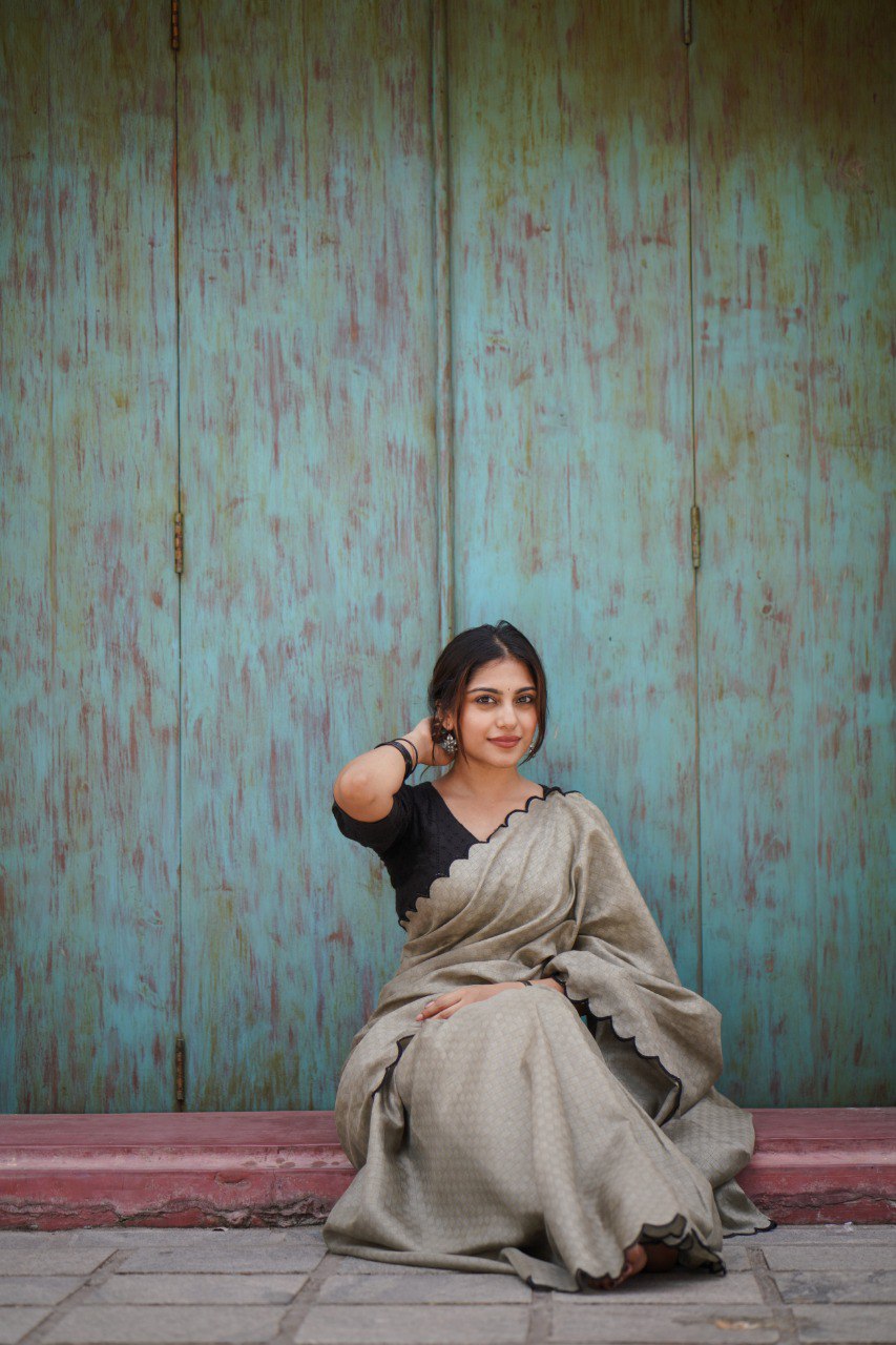 Marvelous Grey Color Cotton Lucknowi Work Saree By WTW